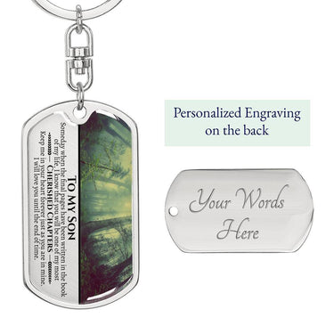 To My Son Cherished Chapters Dog Tag Keychain - Love You This Much